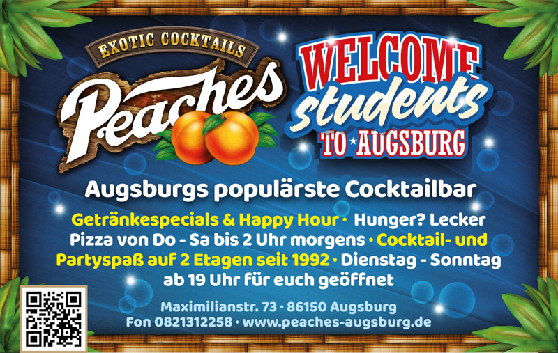 Peaches Augsburg - Happy Hour von 19 - 22 Uhr